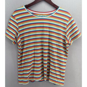 VTG Y2K White Stag Multicolor Striped T Shirt XL Round Neck Grunge Skater T